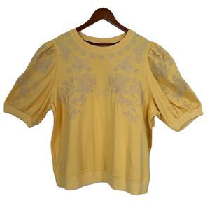 Nurture Top Women 2X Yellow Embroidery Sweatshirt Boho Comfy Cotage Feminine NWT